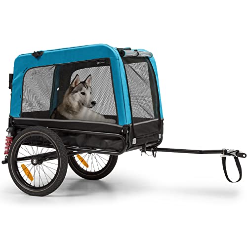 Klarfit Fahrradanhänger für Hunde, 2-in-1 Hundebuggy, Klappbar, Fahrradanhänger, Hundeanhänger Gefedert mit Reflektoren & Leine, für Hunde bis 40kg